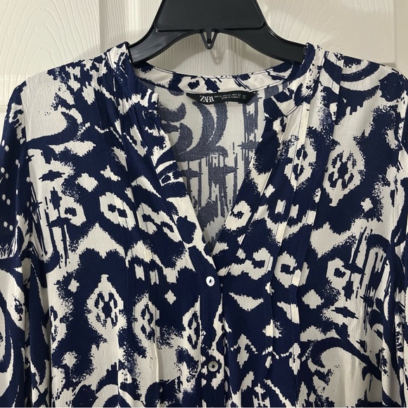 Zara Navy White Mixed Print Midi Dress Flowy Comfy Designer Work Wear Casual XL - Picture 4 of 10